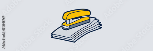 Vector illustration of yellow stapler fastening papers – Ideal for school materials, business content, or office-themed graphics