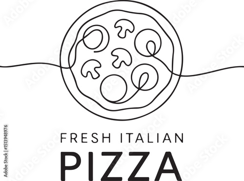 Fast food pizza badge vector in line drawing style