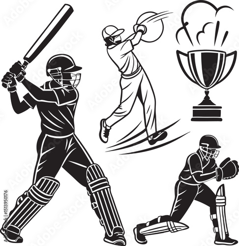baseball player with a bat silhouette, black and white silhouette, vector and illustration
