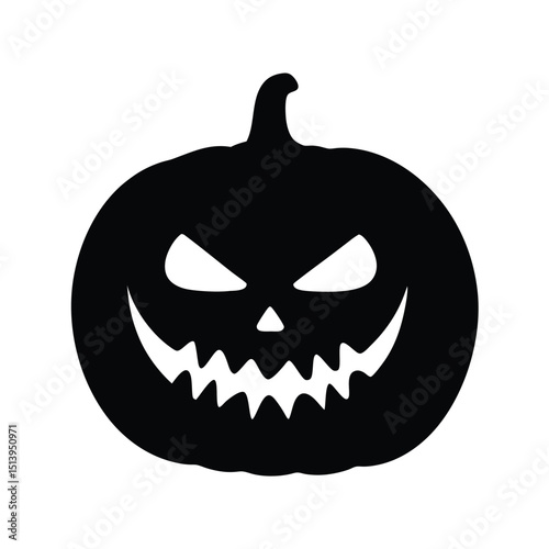 Black and white spooky halloween pumpkin jack o lantern illustration on white background