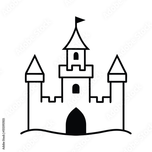 castle on the hill vector icon line art on transparent background