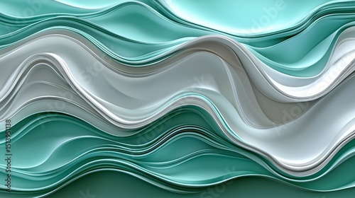 Abstract Wavy Design in Shades of Teal, White, and Gray
