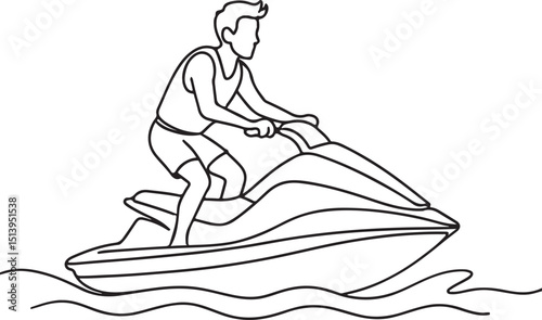 Man riding jet ski for sea adventure line drawing