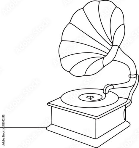 Vintage gramophone with vinyl line illustration