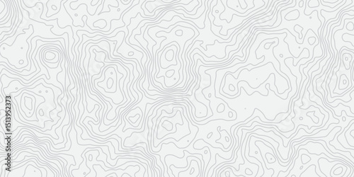 "Abstract Topographic map design with grey lines seamless pattern on white background. Geographic contour map paper texture. Retro topographic map, geographic mountain relief. Vector. Illustration"