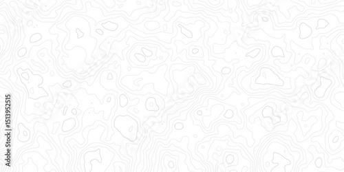 "Abstract Topographic map design with grey lines seamless pattern on white background. Geographic contour map paper texture. Retro topographic map, geographic mountain relief. Vector. Illustration"
