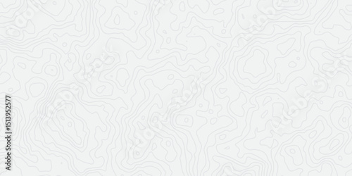 "Abstract Topographic map design with grey lines seamless pattern on white background. Geographic contour map paper texture. Retro topographic map, geographic mountain relief. Vector. Illustration"