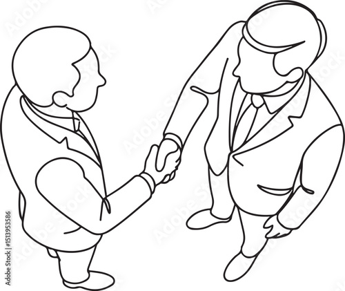 Top view of business handshake teamwork line drawing
