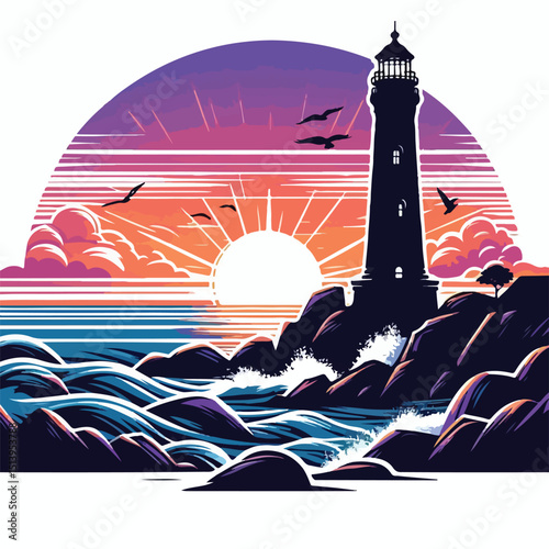 lighthouse vector in the afternoon