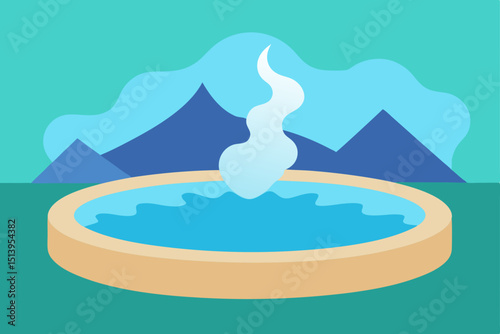 illustration of a mountain landscape with a boat