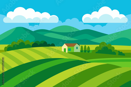 landscape with green field and blue sky