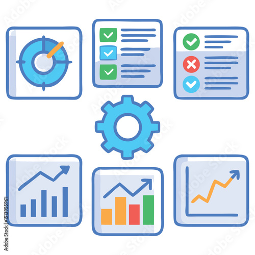 Flat vector workflow and productivity icons for modern apps and business dashboard UI designs

