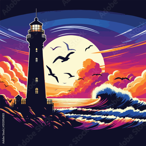lighthouse vector in the afternoon