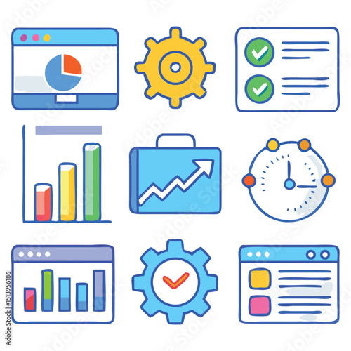 Professional vector icons for robotics automation and industrial systems with clean minimal design
