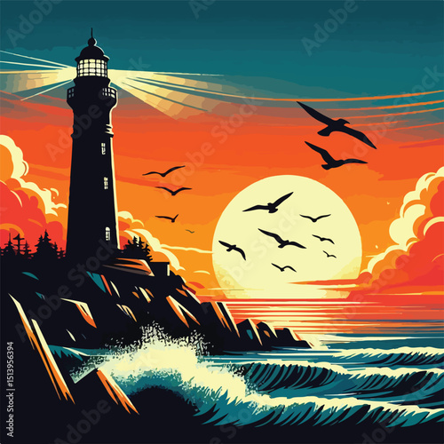 lighthouse vector in the afternoon