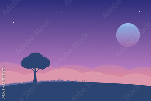 night landscape with moon and tree