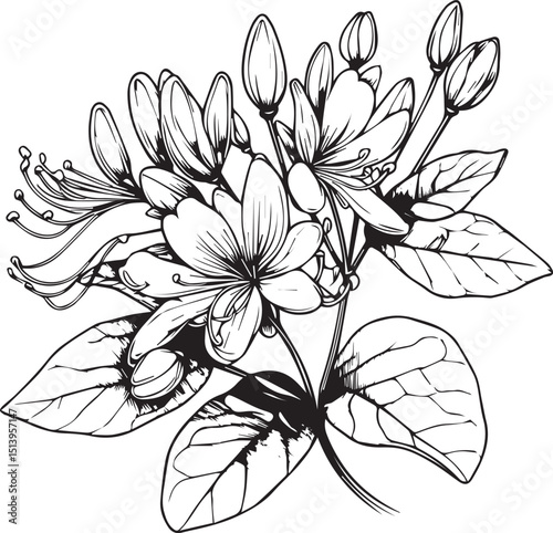 Cute kids coloring pages, easy honeysuckle flower, honeysuckle flower flower vector art, simple flower drawing, unique flowers coloring page
