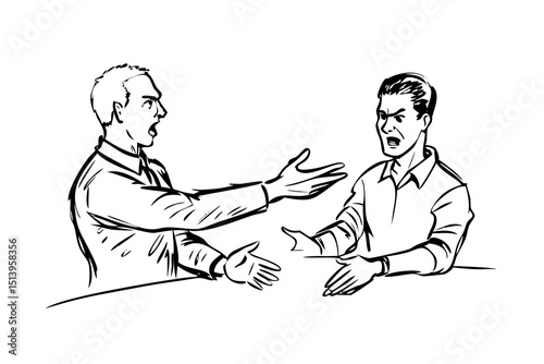 Engraved Illustration of Two Men in Heated Argument