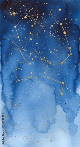 Abstract watercolor painting of constellations