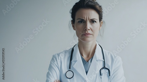 A serious medical professional with a stern expression.