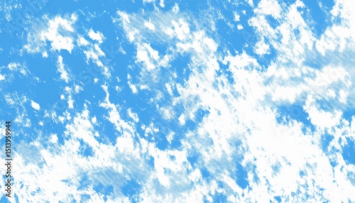 halftone sky texture with scattered white clouds over blue background ideal for web design, pop art print, abstract branding, and retro themed visual compositions

