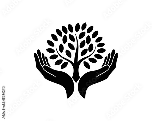Two hands gently cradle a tree with abundant leaves, symbolizing growth and protection