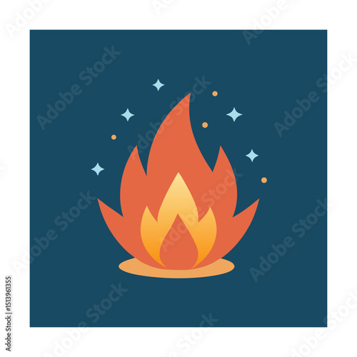 Magical campfire nighttime flames ember glow