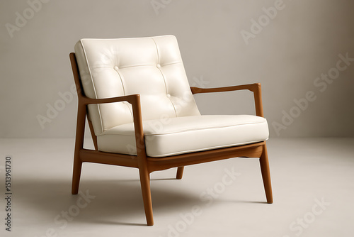 Wallpaper Mural Stylish Mid-Century Modern Armchair in Cream Leather Torontodigital.ca