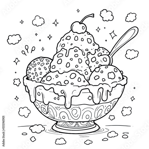 Delicious Ice Cream Sundae Coloring Page Art for Kids and Adults Fun