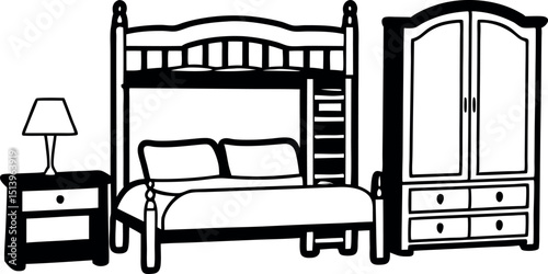 Stylish Black Vector Silhouette of Double Bed