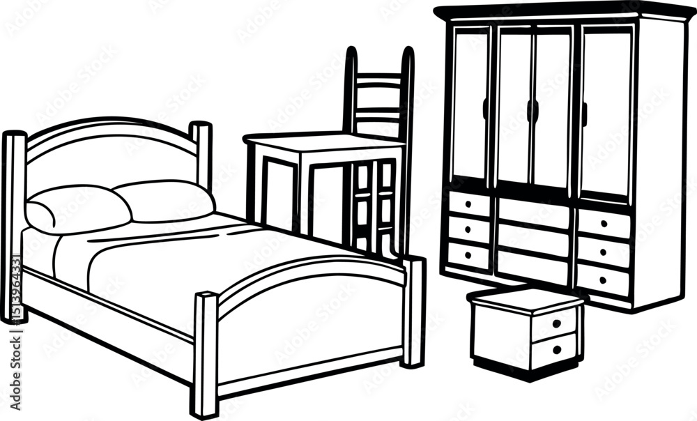 Fototapeta premium Stylish Black Vector Silhouette of Double Bed