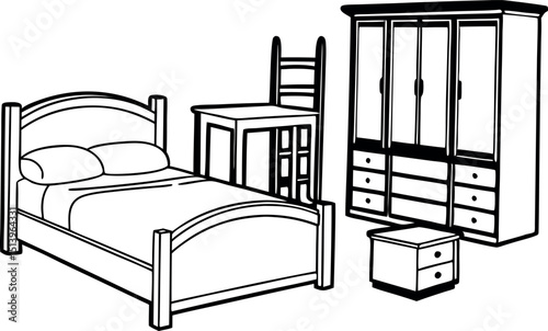 Stylish Black Vector Silhouette of Double Bed