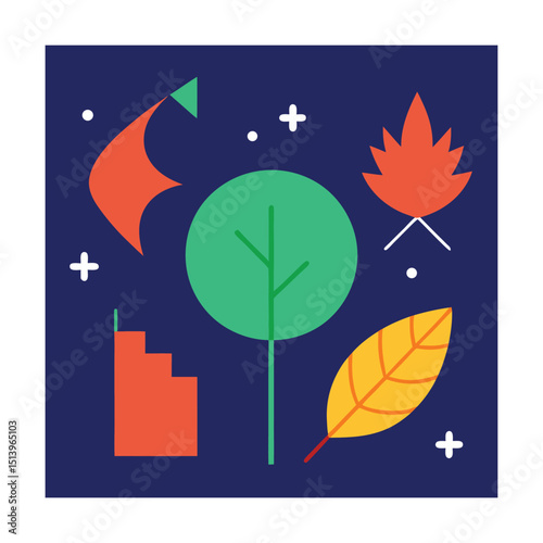 Abstract autumnal design with tree and leaves