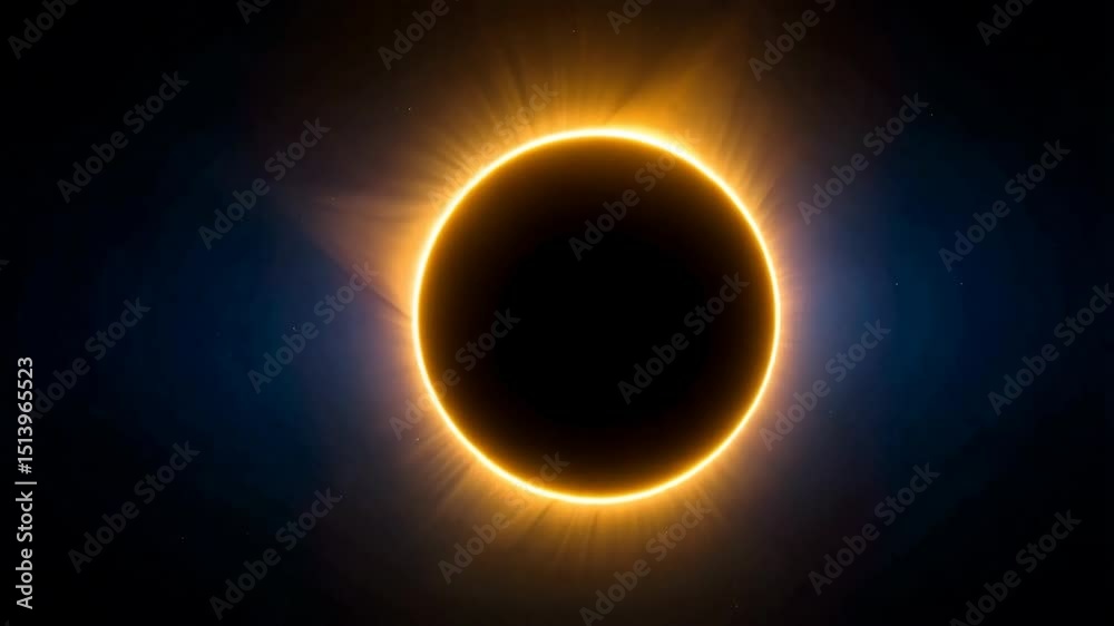 Stunning total solar eclipse displaying the sun's corona, a glowing ring of light around the moon in space against a dark sky.