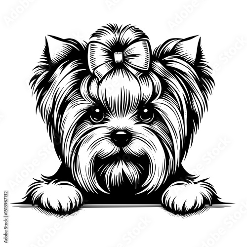 Yorkshire Terrier Peeking Dog Vector Illustration Isolated on White