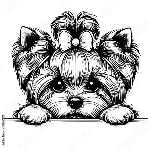 Yorkshire Terrier Peeking Dog Vector Illustration Isolated on White