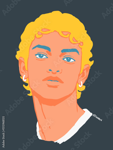 Portrait of A Stylish Individual: A digitally illustrated portrait showcases a young individual, hair styled with meticulous detail, complemented by unique accessories.