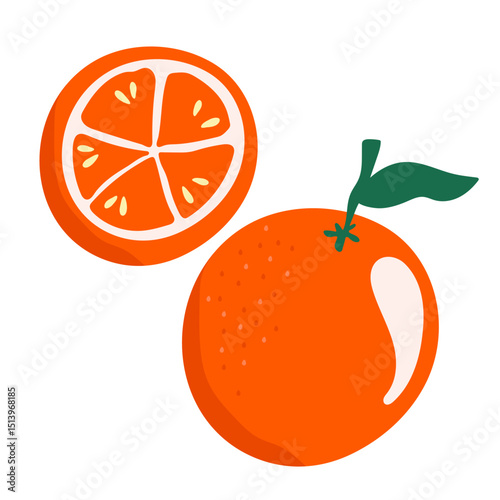 Juicy bright orange, whole and half.
