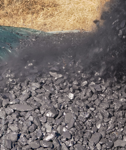 Photography Coal is dumped in a coal warehouse