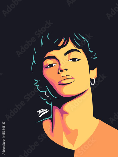 Portrait of Confidence: A captivating illustration of a person of character with a determined gaze and commanding presence, embodying modern aesthetics and artistic expression.