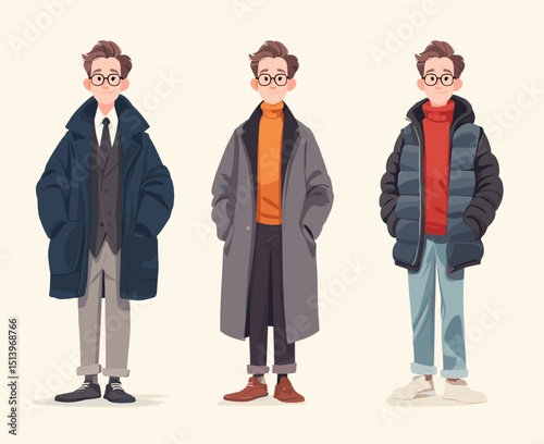 Fashionable Attire Selection: A fashion-forward individual exhibits a diverse array of stylish outfits, showcasing an elegant presentation of clothing for every weather.