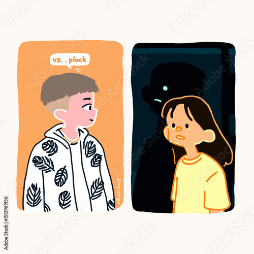 Confronting Inner Demons: An illustration that visually encapsulates a psychological struggle. The artwork portrays a person's struggle against a menacing shadow figure.