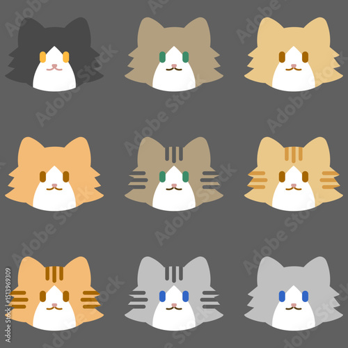 Vector Cat Icon with different pattern and color