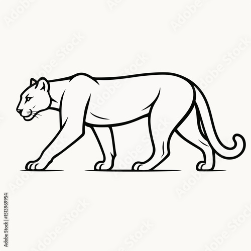 Artful Cougar Silhouette: An artistic outline of a majestic cougar walking, captured in a striking minimalist style. Embracing the grace and power.