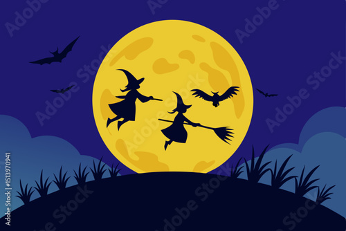 halloween background with bats and moon