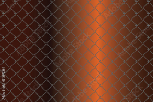 Decorative seamless pattern with floral diamond motifs and dark to orange vertical gradient background