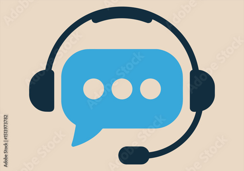 Customer Support Icon with Headset and Chat Bubble | Online Communication and Call Center Illustration