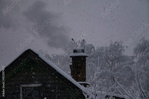 Vászonkép Russian winter in northern olden time hamlet