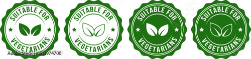 Set of Suitable for Vegetarians seal designs with botanical leaves, natural product label collection