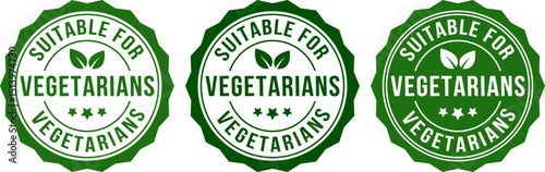 Eco-labels with green leaf icons and vegetarian text – symbols for clean, plant-based living